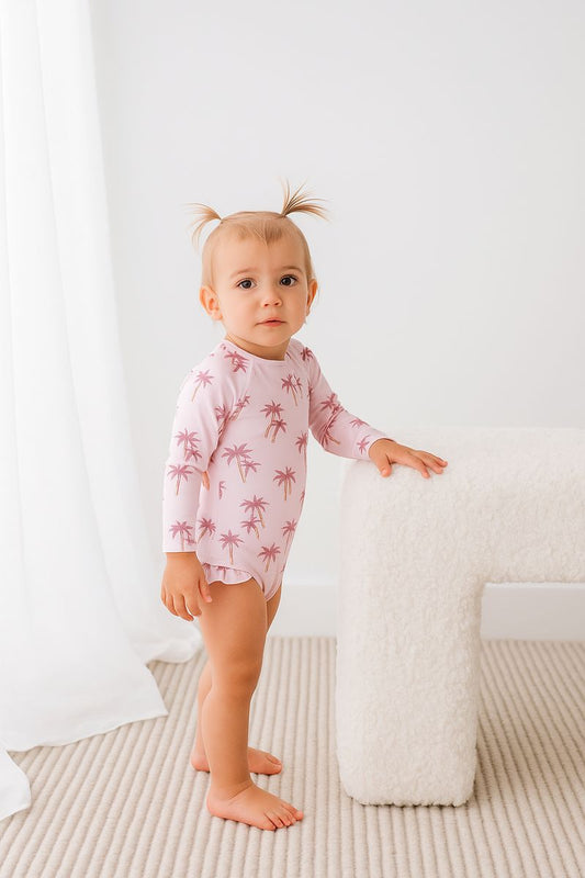 Confetti Kids - Pink Palms Swim Long Sleeve Zippy