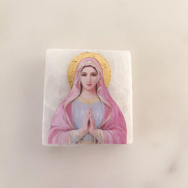 Mini Selenite Religious Icon- Mother Mary