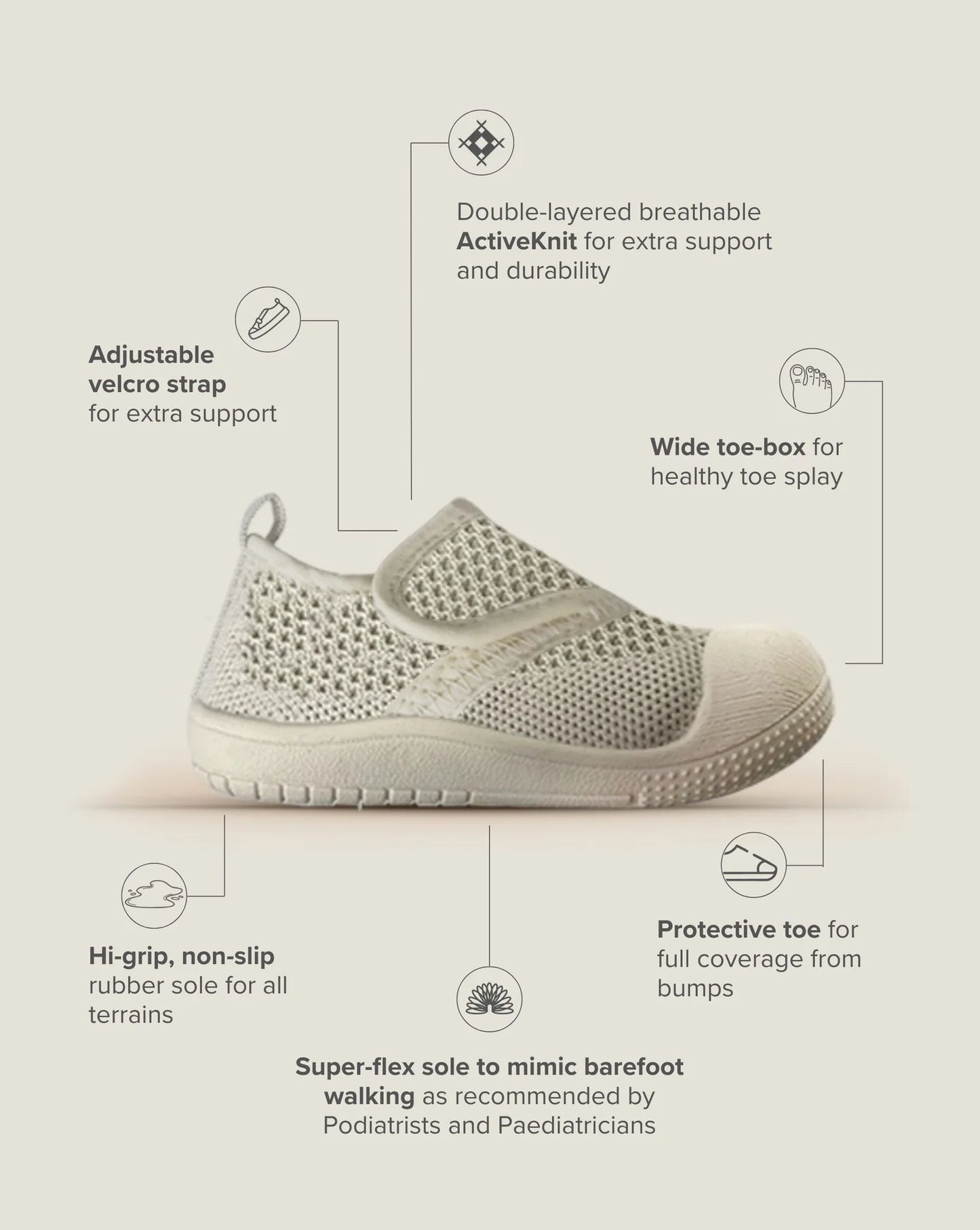 Little Sohls- Active Velcro Shoe- Ivory Dune