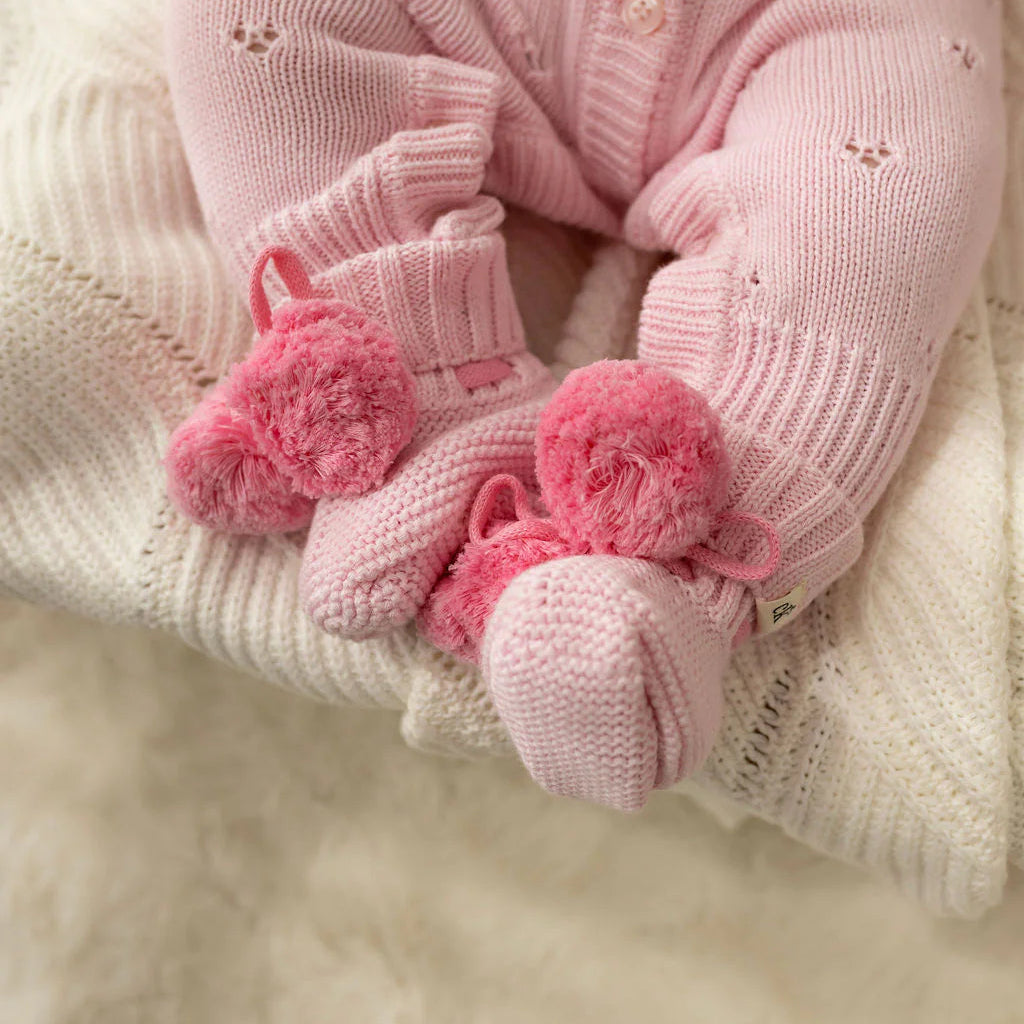 Confetti Kids - Pink Poms Knit Baby Booties