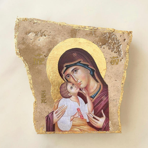Broken Travertine Marble Religious Icon- Mother Mary