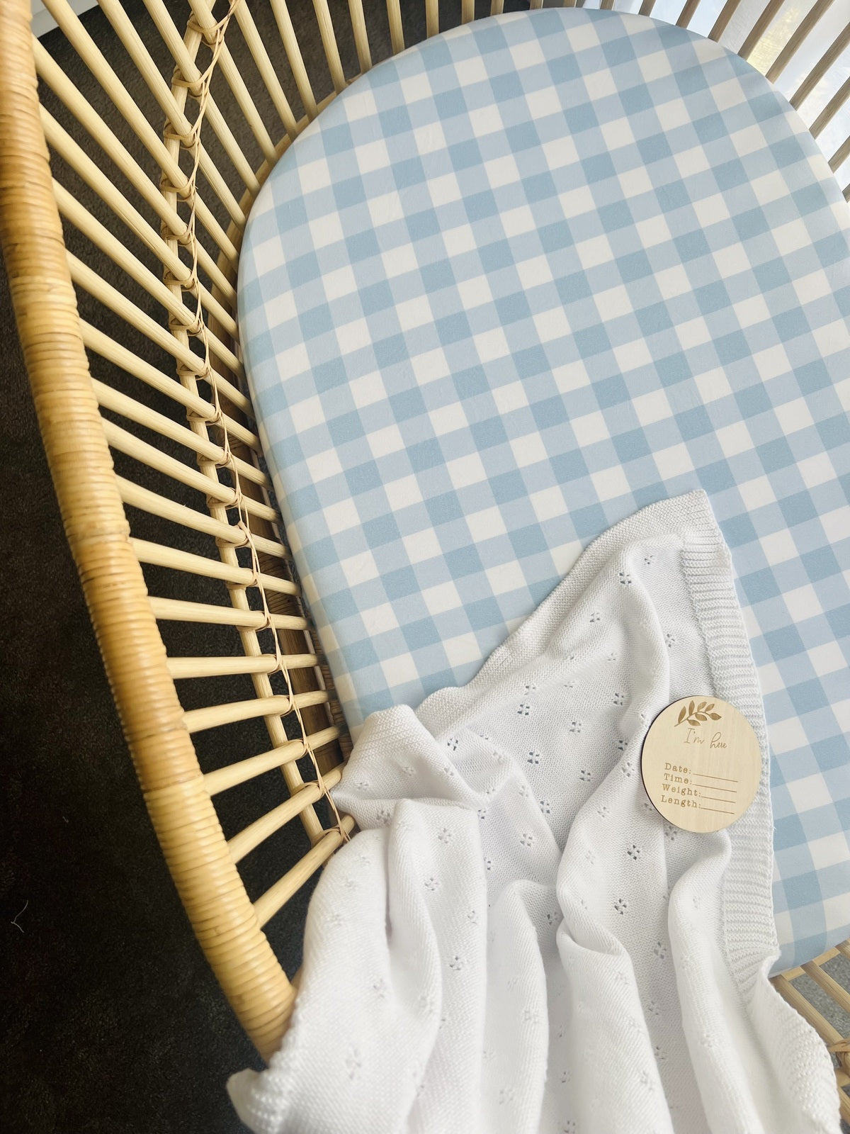 Cuddle Bug & Co - Blue Gingham Organic Fitted Bassinet Sheet