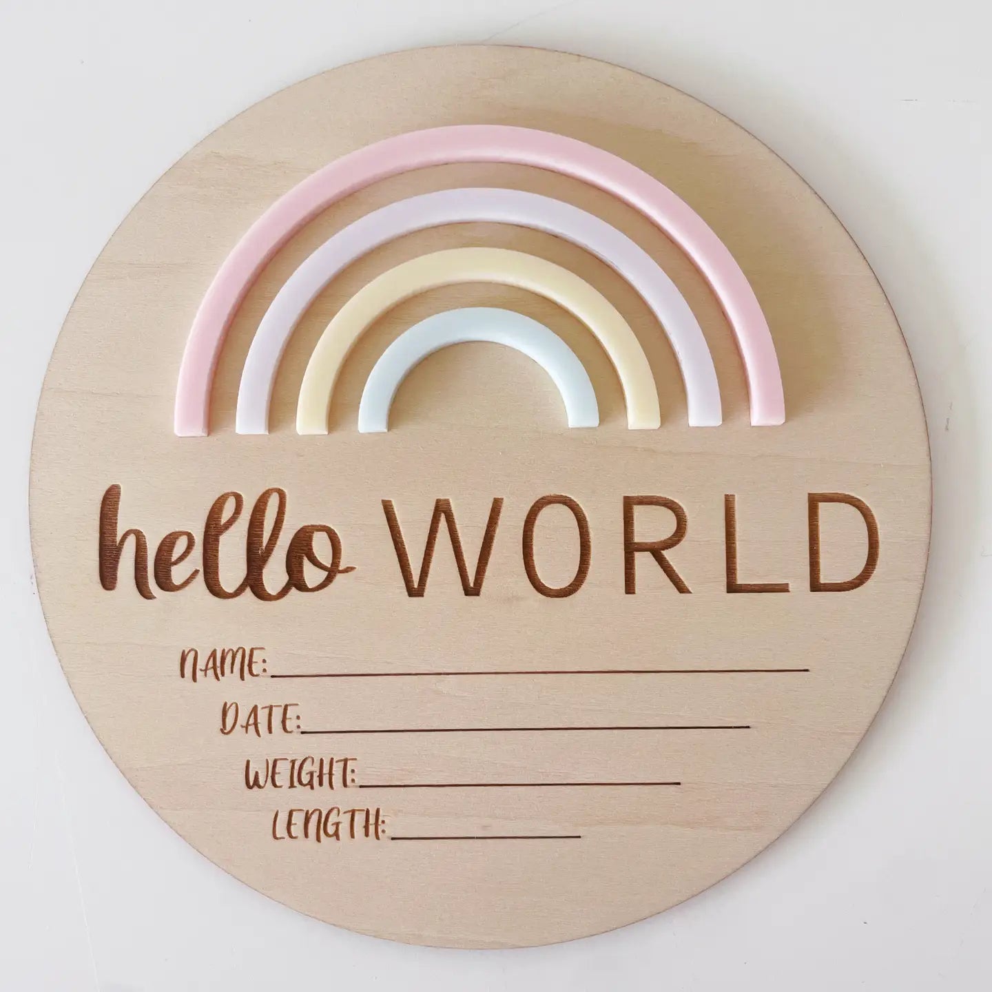 Timber Tinkers- Pastel Rainbow Birth Announcement Plaque