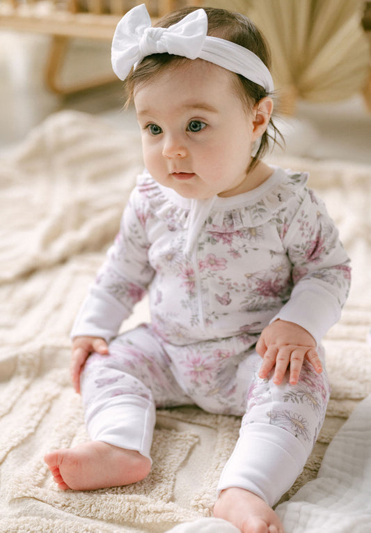 Aster and Oak - Daisy Floral Long Sleeve Zip Romper