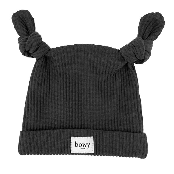 Bowy Made- Slate Ribbed Double Knot Beanie