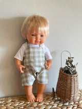 Handmade Doll's Clothing- Sage Check Romper & Tee Set