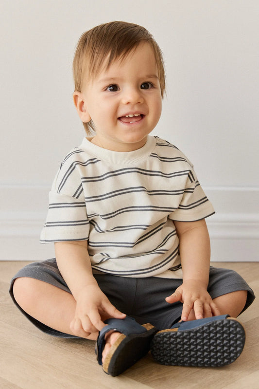 Jamie Kay - Pima Cotton Otis Tee - Dual Stripe Atlantic/Cloud