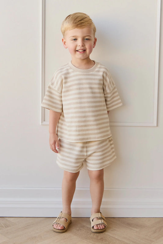Jamie Kay - Organic Cotton Waffle Leith Short - Staple Stripe Oat/Cloud
