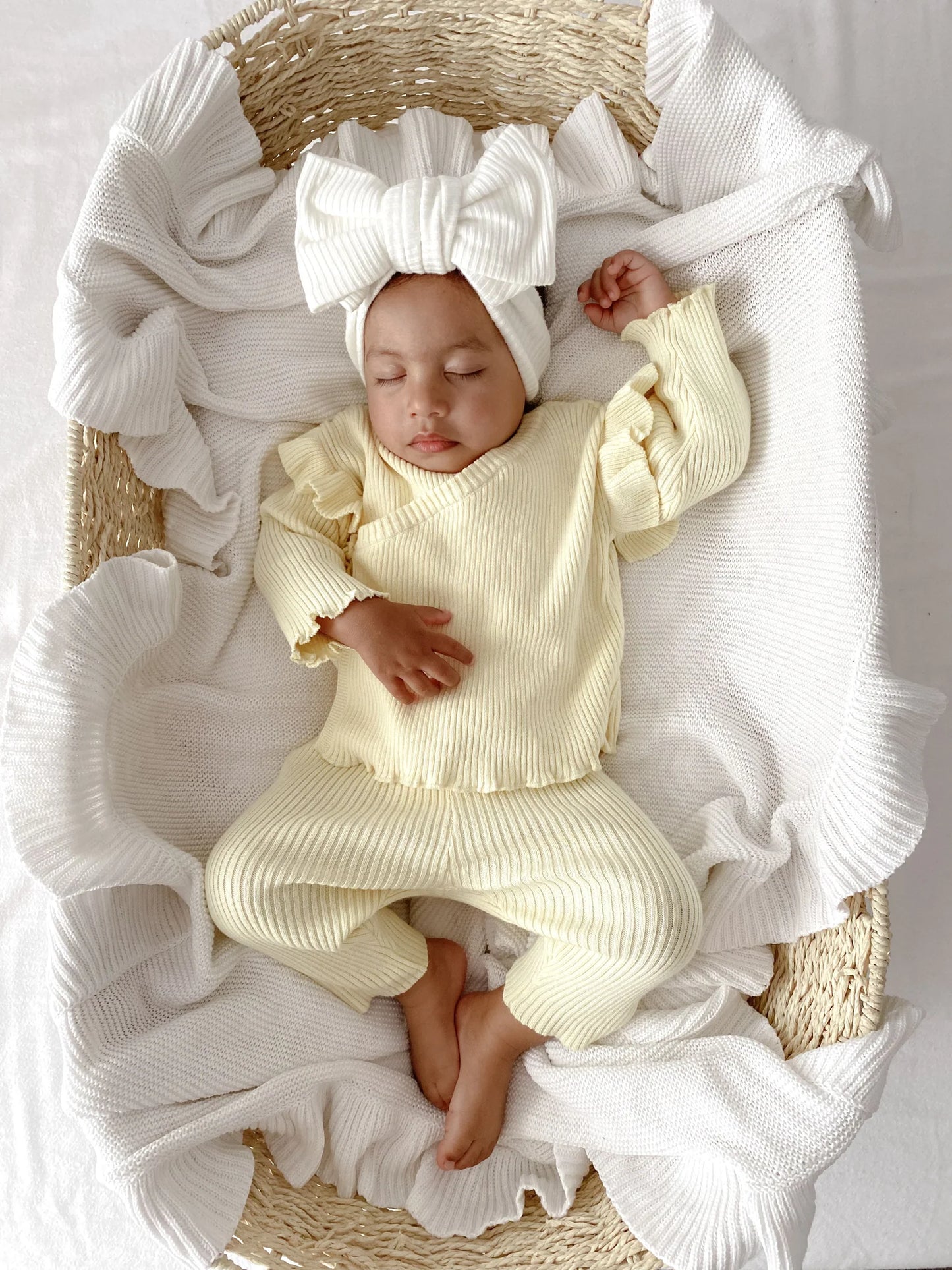 Petit + Co- Ruffle Yellow Kimono Ribbed Set