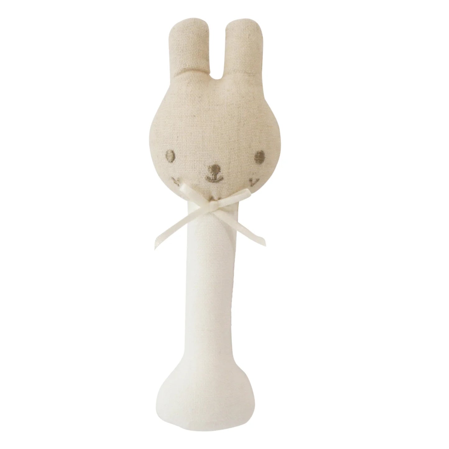 Alimrose - White Linen Bunny Stick Rattle