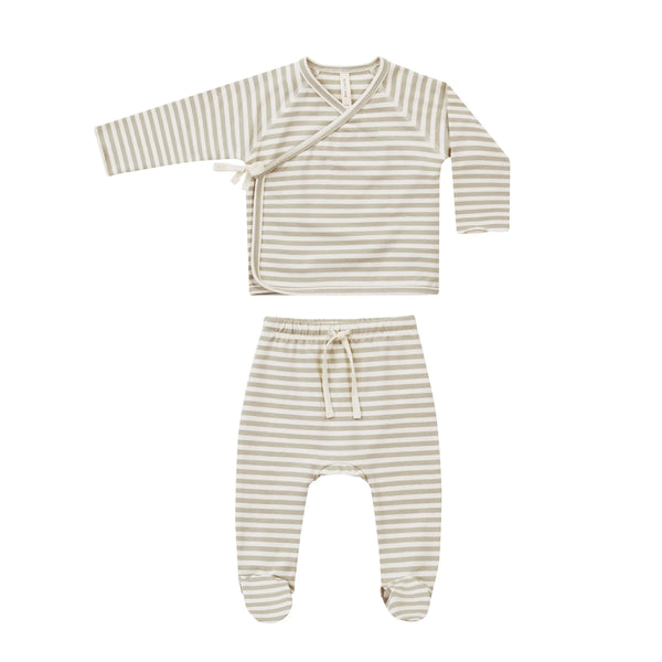Quincy Mae- Ash Stripe Wrap Top & Footed Pants Set