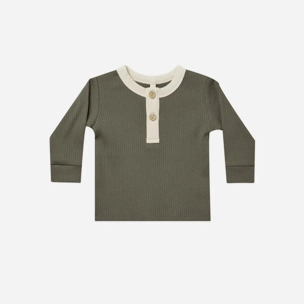 Quincy Mae- Forest Ribbed Long Sleeve Henley Top