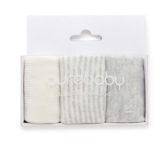 Pure Baby- Grey Melange Classic Socks- 3 Pack