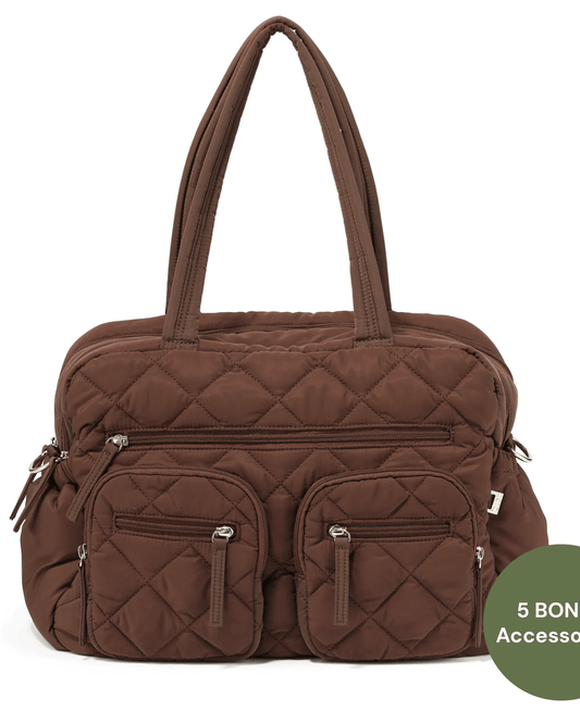 Oi Oi- Quilted Nylon All Nappy Bag- Chocolate