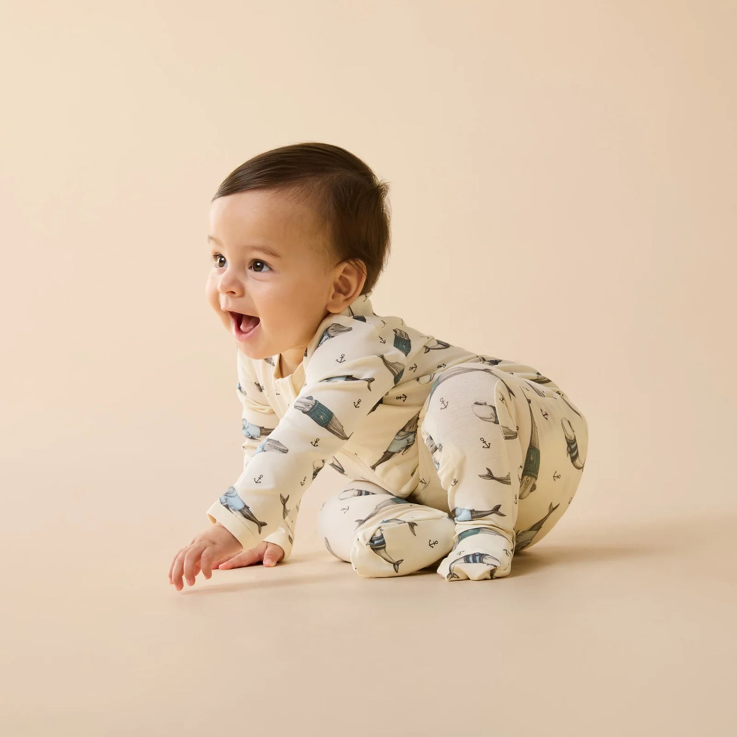 Wilson & Frenchy - Woolly Whales Organic Zipsuit with Feet