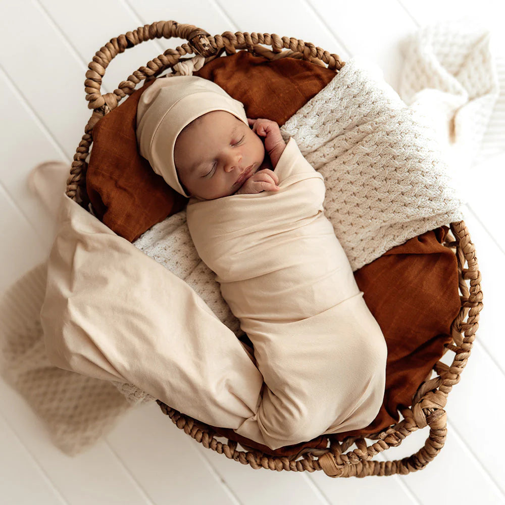 Snuggle Hunny Kids- Cappuccino Jersey Wrap & Headband Set