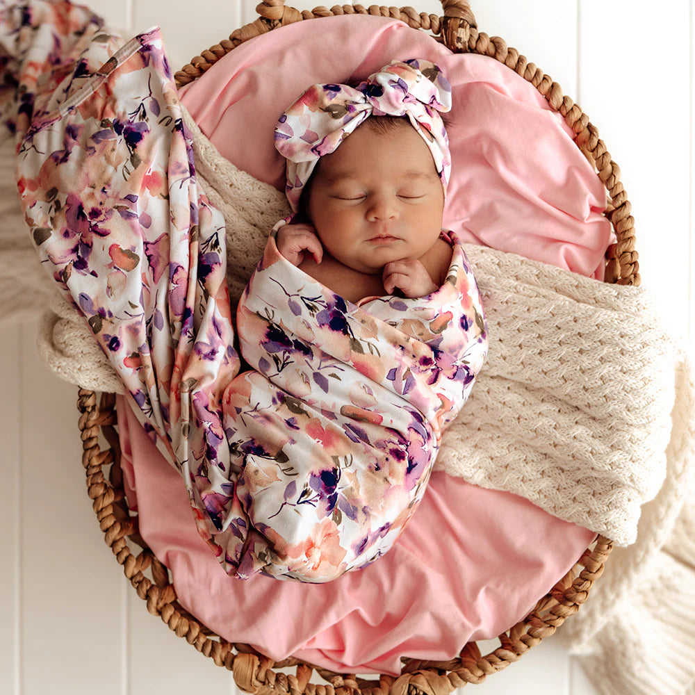 Snuggle Hunny Kids- Blushing Beauty Jersey Wrap & Top Knot Set