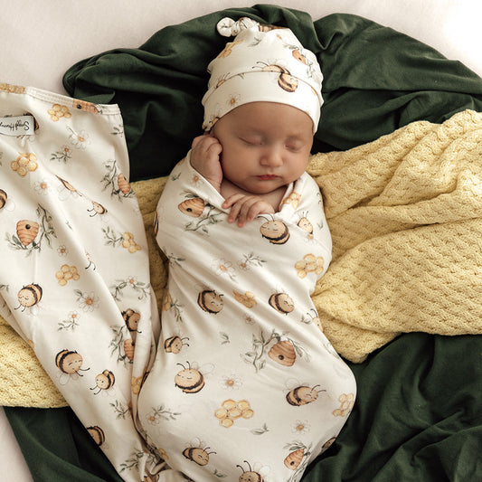 Snuggle Hunny - Bumblebees Organic Jersey Wrap & Beanie Set