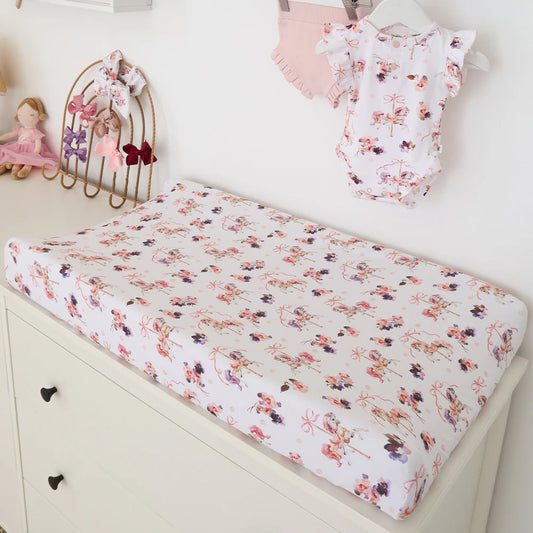 Snuggle Hunny- Carousel Fitted Bassinet Sheet & Change Pad Cover