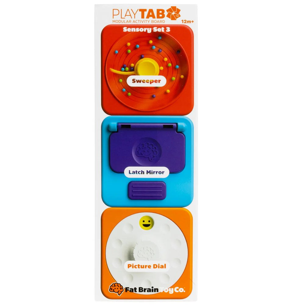 Fat Brain- PlayTab Sensory Set 3 (Latch Mirror, Picture Dial, Sweeper Tile) - Fat Brain Toys