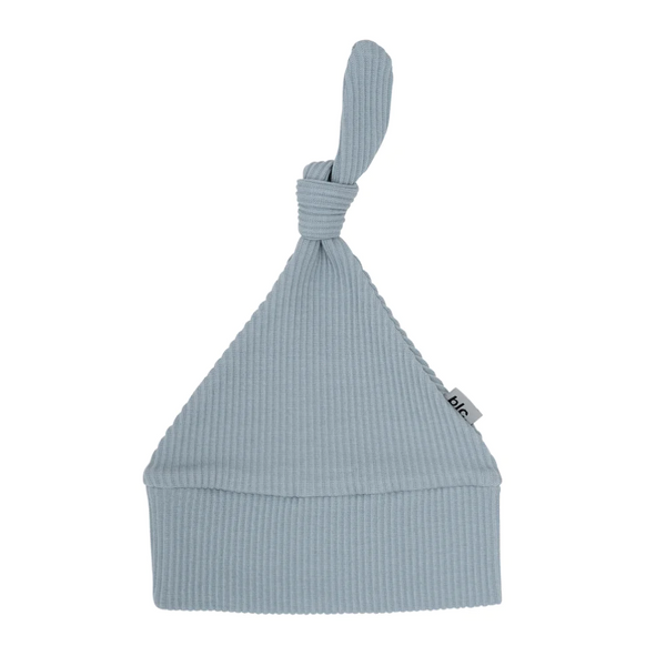 Basic Label Co- Knotted Beanie - Dusty Blue Ribbed