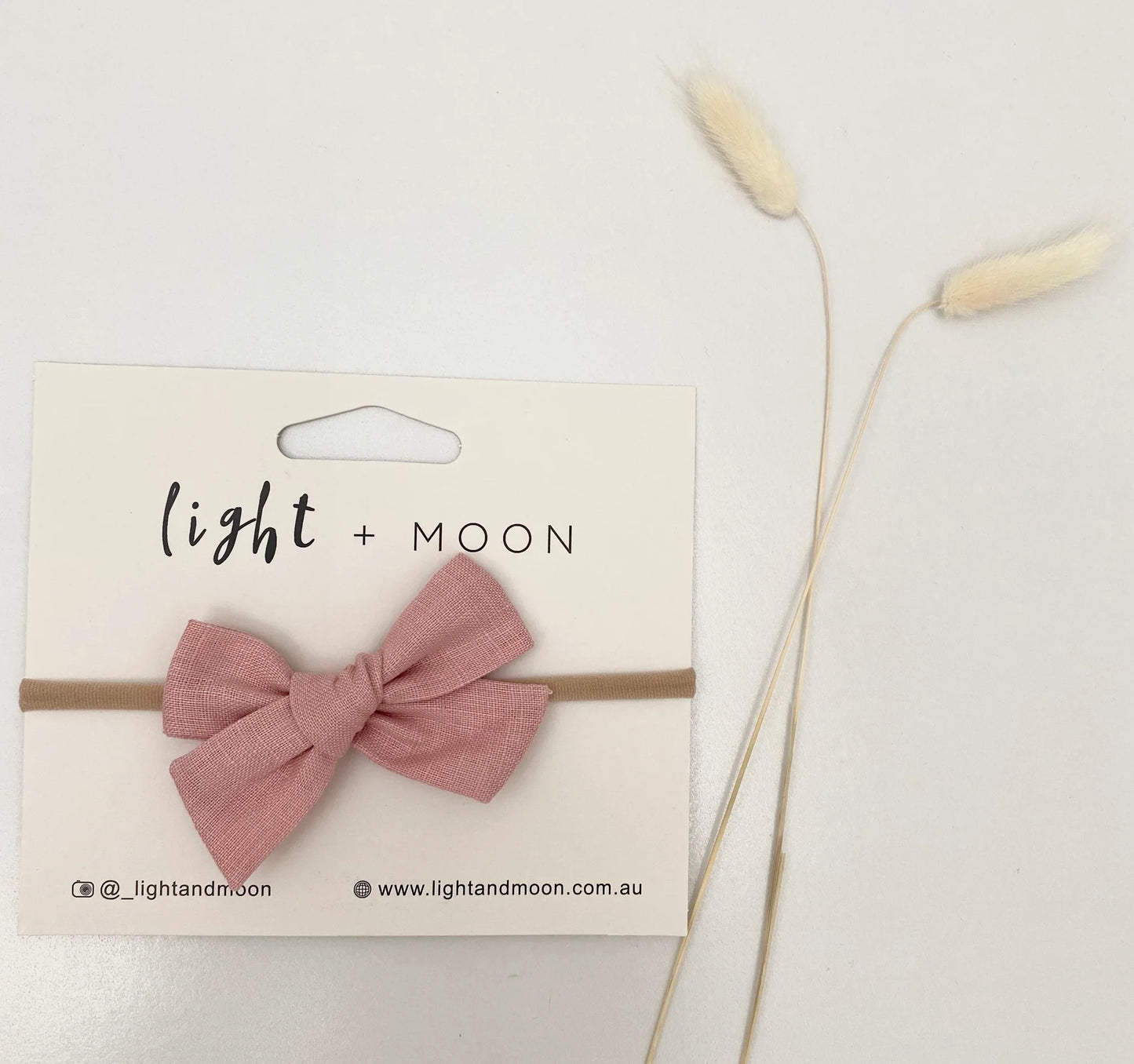 Light and Moon - Pink Linen Bow Headband
