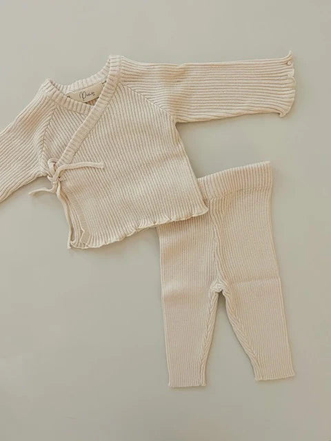 Petit + Co- Ruffle Oat Kimono Ribbed Set