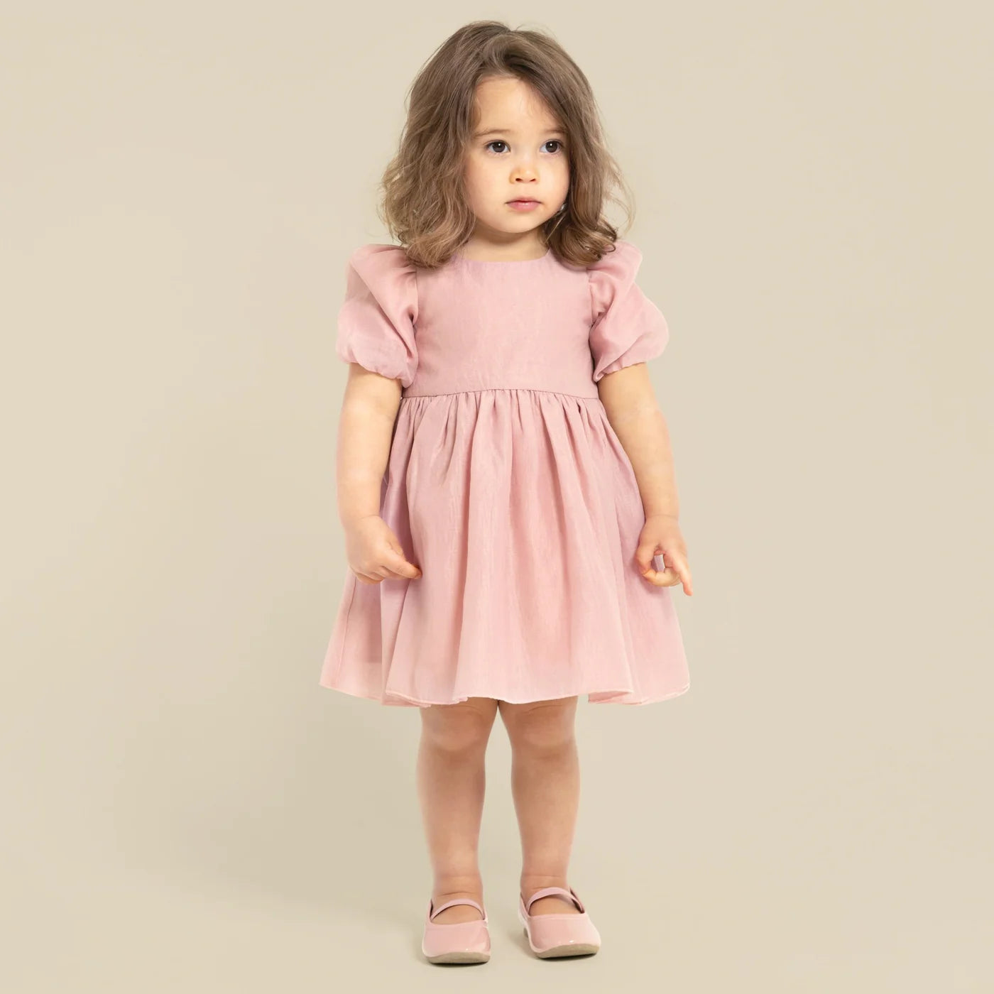 Designer Kidz- Blush Noa Puff Sleeve Dress