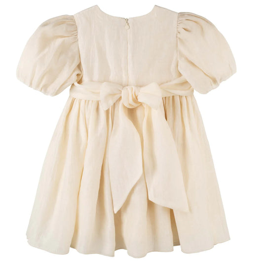 Designer Kidz- Champagne Noa Puff Sleeve Dress