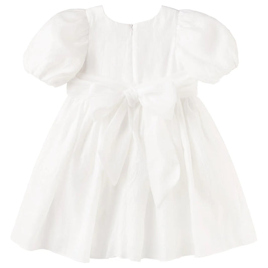 Designer Kidz- White Noa Puff Sleeve Dress