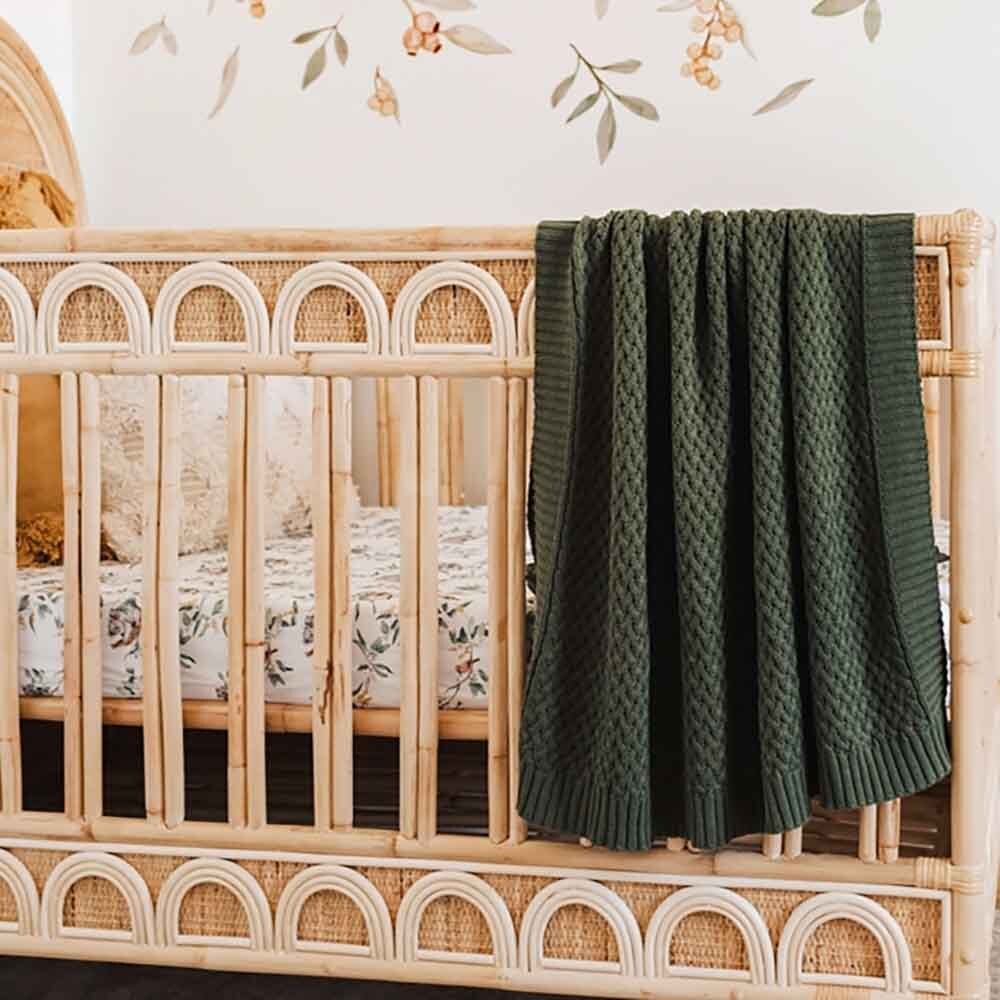 Snuggle Hunny - Olive Diamond Knit Organic Baby Blanket