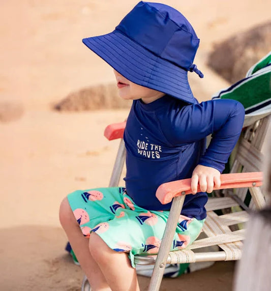 Minihaha - Navy Swim Hat with Quick Release Neck Tie