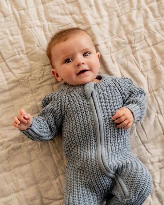 Bebe - Blue Knitted Zip Romper