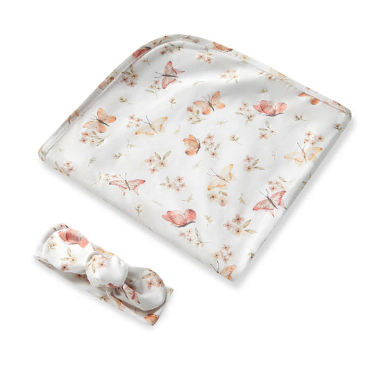Snuggle Hunny Kids- Butterfly Jersey Wrap & Headband Set