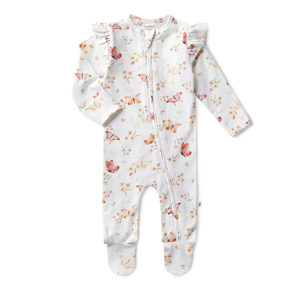 Snuggle Hunny Kids - Butterfly Organic Snuggle Sleepsuit Zip Footie with Frill