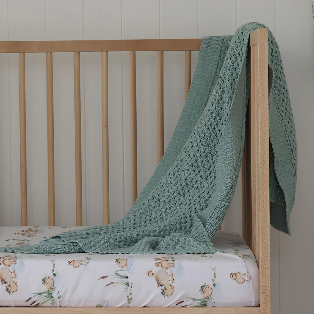 Snuggle Hunny Kids-Sage Diamond Knit Baby Blanket