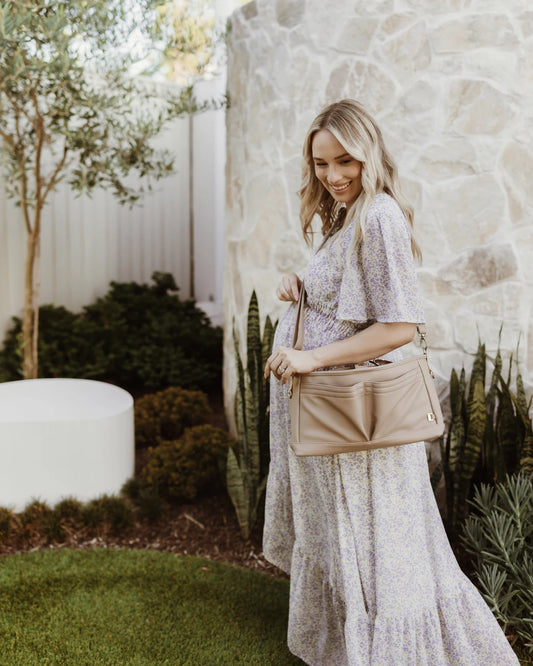 Oi Oi- Stroller Organiser- Oat Dimple Faux Leather