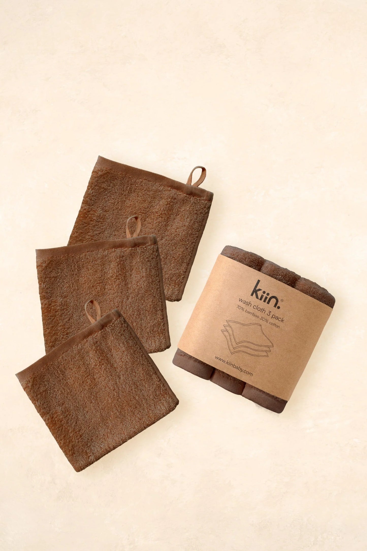 Kiin Baby- 3 Pack Wash Cloth- Chocolate