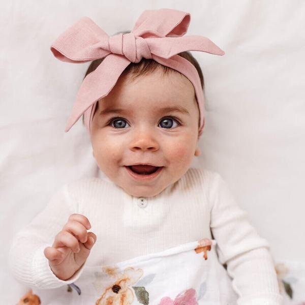 Snuggle Hunny Kids-Dusty Pink Linen Bow Pre-Tied Headband Wrap