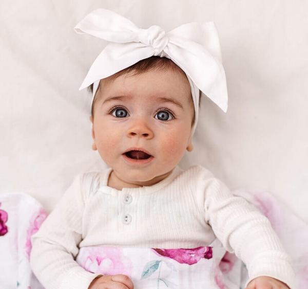 Snuggle Hunny Kids- White Linen Bow Pre-Tied Headband Wrap