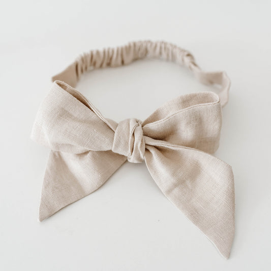 Snuggle Hunny Kids-Natrual Linen Bow Pre-Tied Headband Wrap