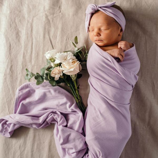 Snuggle Hunny Kids- Lilac Jersey Wrap & Topknot Set