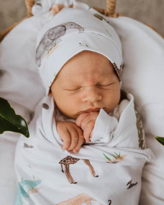 Snuggle Hunny Kids- Safari Jersey Wrap & Beanie Set