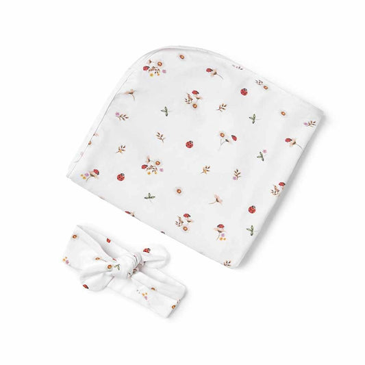 Snuggle Hunny Kids- Ladybug Jersey Wrap & Topknot Set