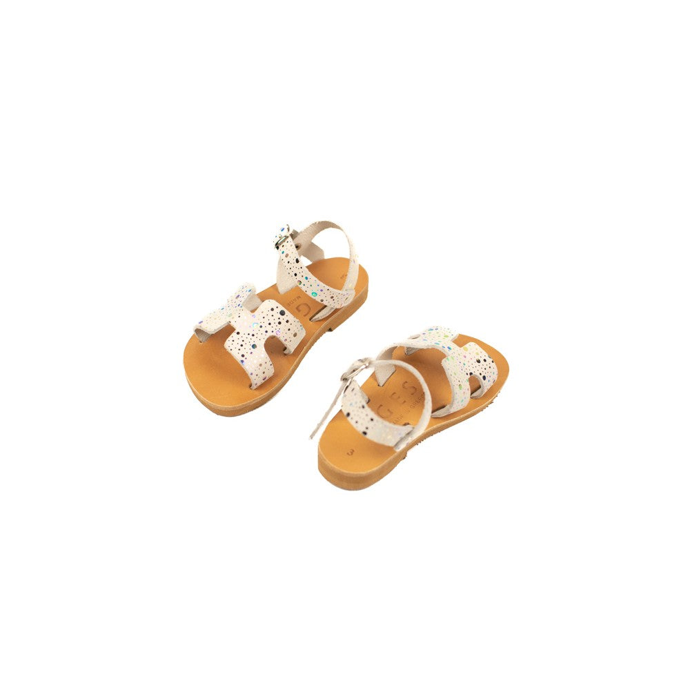 Handmade Greek Athena Kids Sandals- White Glitter