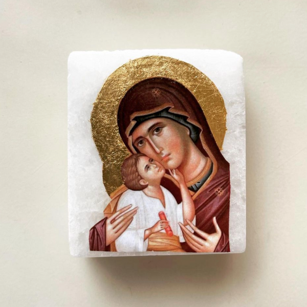 Mini Selenite Religious Icon- Mother Mary/Baby Jesus