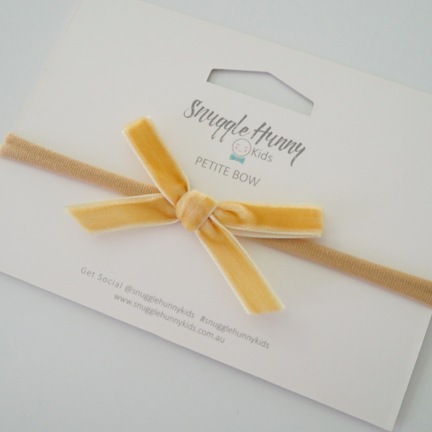 Snuggle Hunny Kids- Gold Velvet Bow Headband