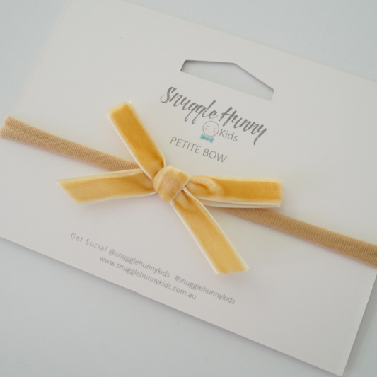 Snuggle Hunny Kids- Gold Velvet Bow Headband