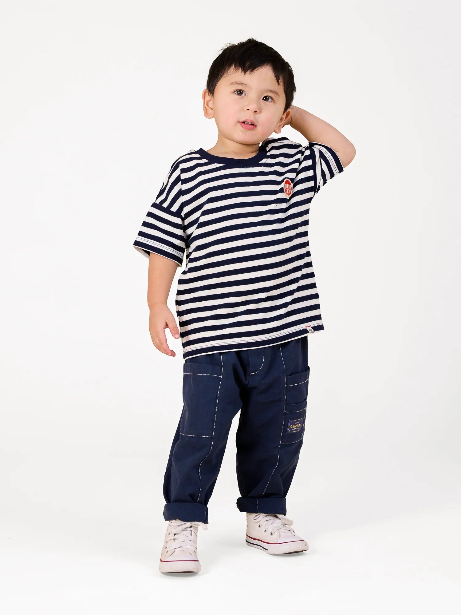 Goldie + Ace - Essential Stripe Logo T-Shirt Navy