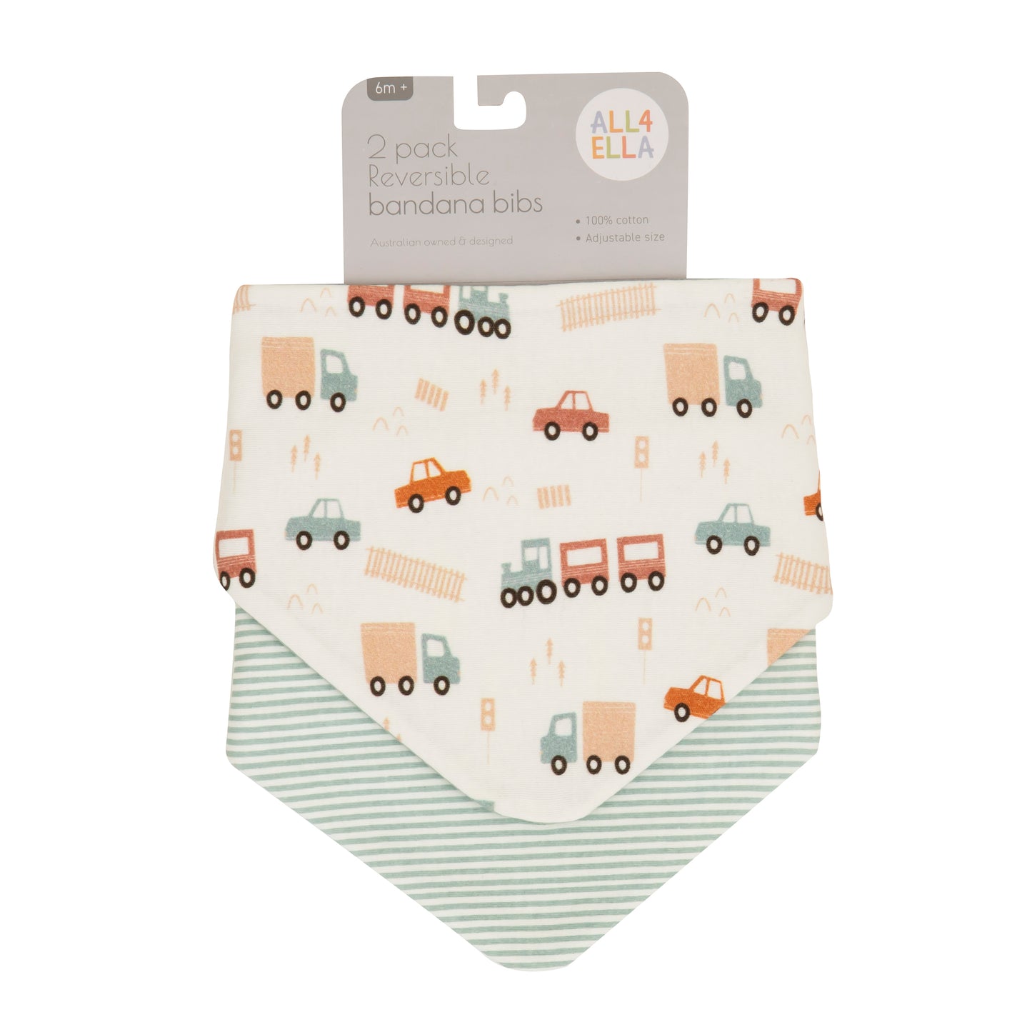 All4Ella- 2 Pack Bandana Bibs- Blue Trucks